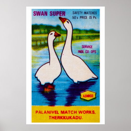 Twee zwanen Matchbox Kunstprint, Indiase volkskuns Poster (Voorkant)