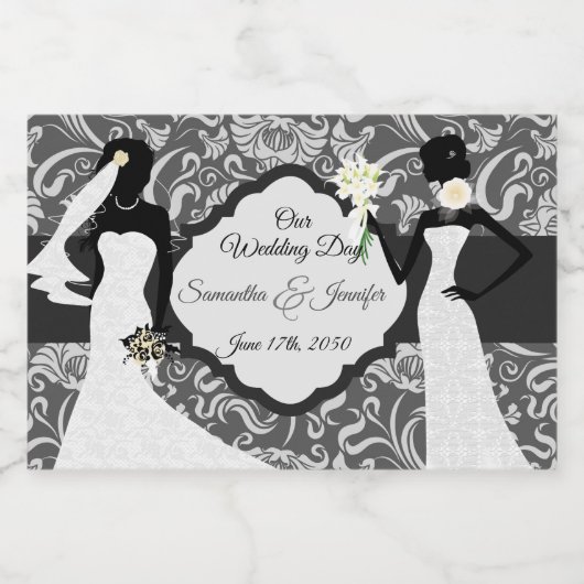 Twee zwarte bruidjes op onze huwelijksdag botanisc sparkling wijnetiket (Enkel label)