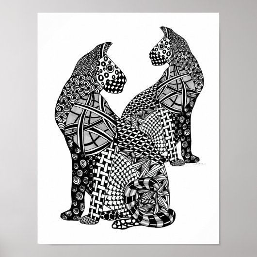 Twee zwarte cougar en witte katten poster (Voorkant)