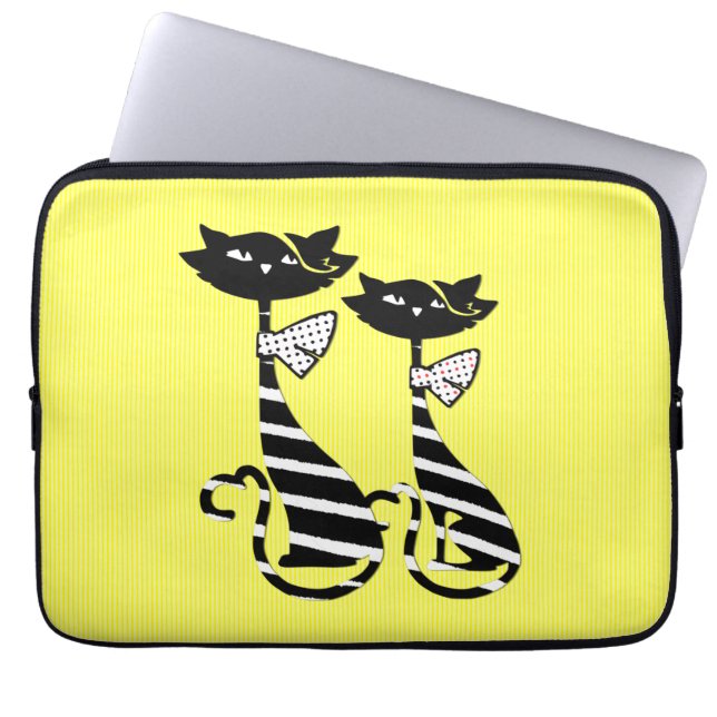 Twee zwarte en witte Silhouette katten Laptop Sleeve (Voorkant)