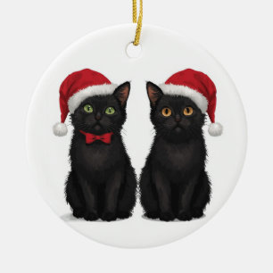 Twee zwarte katjes Sinterklaas hoed Kerstmis Keramisch Ornament