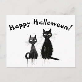 Twee zwarte katten blij met Halloween Briefkaart