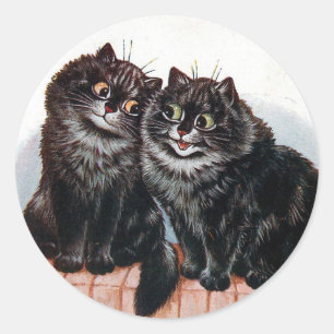 Twee zwarte katten geschilderd door Louis Wain Ronde Sticker