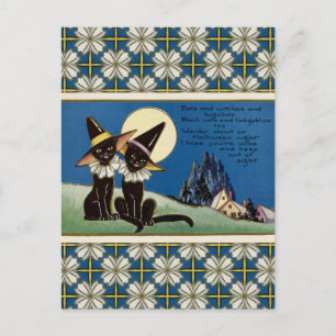 twee zwarte katten Halloween Briefkaart
