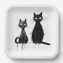 Twee zwarte katten papieren bordje