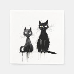 Twee zwarte katten servet