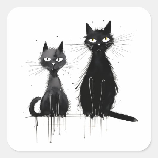 Twee Zwarte Katten Vierkante Sticker (Voorkant)