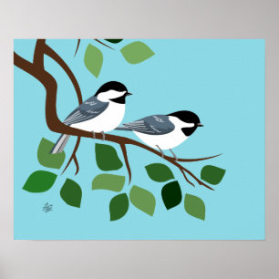 Twee zwarte kippen in de boom poster