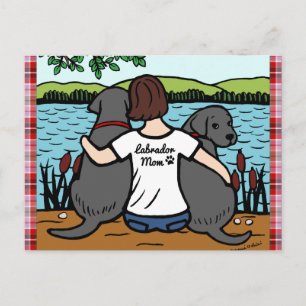 Twee zwarte labradors en mam briefkaart