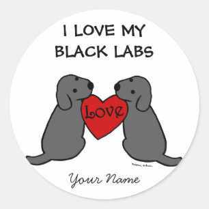 Twee zwarte labradors met Love Cartoon Ronde Sticker