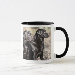 Twee zwarte labradors mok