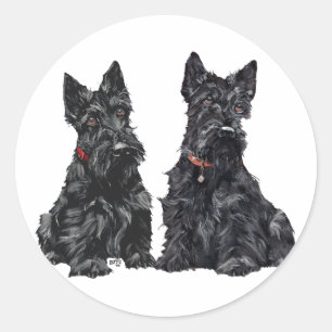 Twee zwarte Schotse Terriers Ronde Sticker
