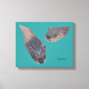 Twee Zwemende otters die het Gewikkelde Canvas sch Afdruk