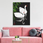 Twee zwemmen op een pool - wit op een zwarte achte canvas afdruk (Insitu (Woonkamer))