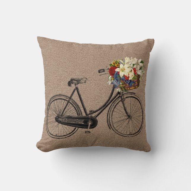Tweed bruine fiets bloem Worp kussen (Voorkant)