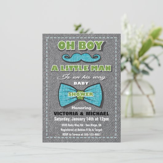 Tweed Little Man Baby Douche Uitnodigingen (Staand voorkant)