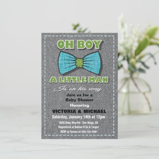 Tweed Little Man Baby Shower Invitations (Debout devant)