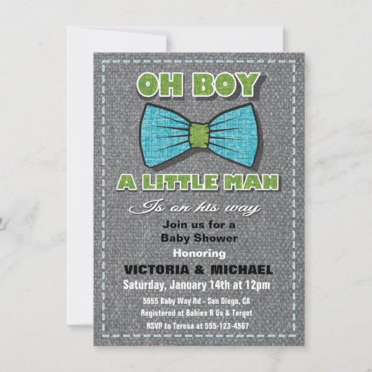 Tweed Little Man Baby Shower Invitations (Devant)