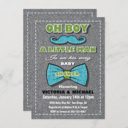 Tweed Little Man Baby Shower Invitations (Devant / Derrière)