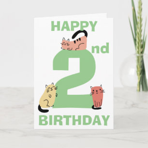Tweede 2e Verjaardag Doodle Katten Aangepast Beric Kaart