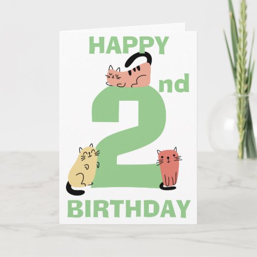 Tweede 2e Verjaardag Doodle Katten Aangepast Beric Kaart (Voorkant)