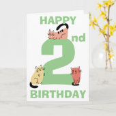 Tweede 2e Verjaardag Doodle Katten Aangepast Beric Kaart (Gele Bloem)