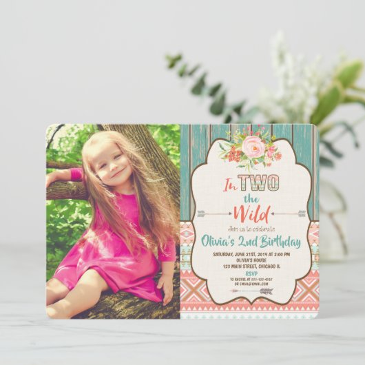 Tweede 2e verjaardagsuitnodigingen meisje twee wil kaart (Staand voorkant)