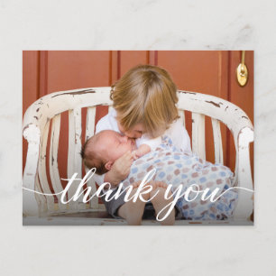 Tweede Baby Foto dank je Script Geboorte Aankondigingskaart