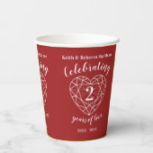 Tweede bruiloft Jubileum lijn hartgranaat rood Papieren Bekers (Achterkant)