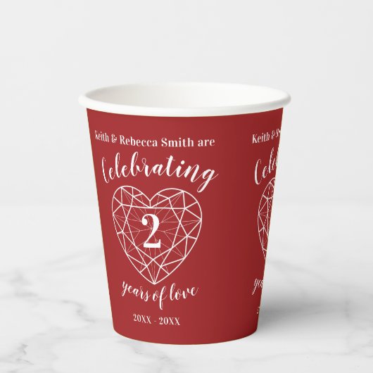 Tweede bruiloft Jubileum lijn hartgranaat rood Papieren Bekers (Voorkant)
