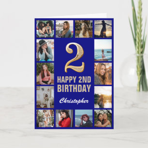 Tweede Happy Birthday Navy Blue & Gold Photo Colla Kaart
