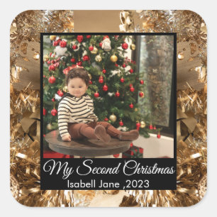 Tweede Kerstmis Aangepaste serie Foto tekst Sjablo Vierkante Sticker