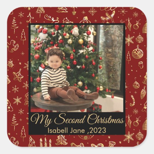 Tweede Kerstmis Aangepaste serie Foto tekst Sjablo Vierkante Sticker (Voorkant)