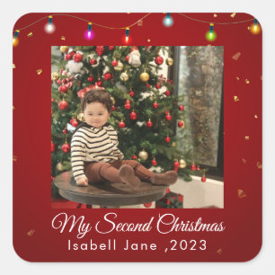 Tweede Kerstmis Aangepaste serie Foto tekst Sjablo Vierkante Sticker
