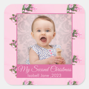 Tweede Kerstmis Aangepaste serie Foto tekst Sjablo Vierkante Sticker
