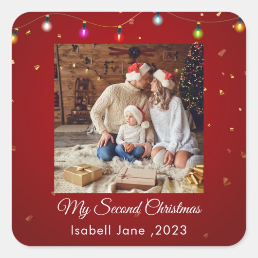 Tweede Kerstmis Aangepaste serie Foto tekst Sjablo Vierkante Sticker (Voorkant)