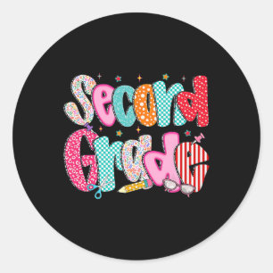 Tweede klas meisjes terug naar school preppy potlo ronde sticker