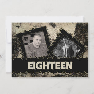 TWEEDE MAANDAG 18e INVITATIE - GRUNGE - TWEE FOTO' Kaart