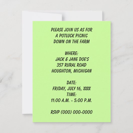 TWEEDE PARTIJINVITATIE —  GROENTREKKER KAART (Achterkant)