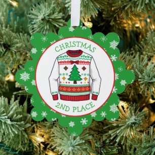 Tweede plaats lelijkste-trui-winnaar Kerstmis Ornament Kaart