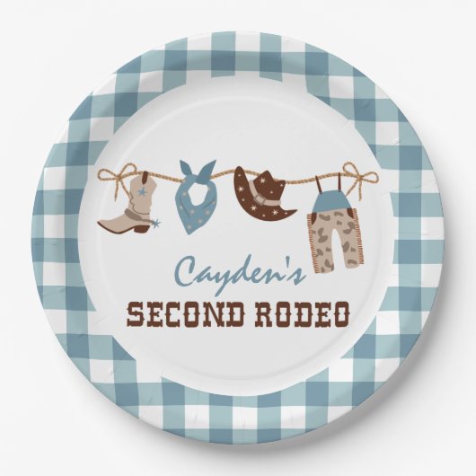 Tweede Rodeo Westerne Cowboy 2e verjaardag Papieren Bordje (Voorkant)