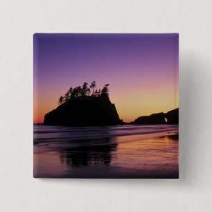 Tweede strand bij schemering, Olympic NP, WA, USA Vierkante Button 5,1 Cm