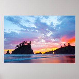 Tweede strand bij zonsondergang, Washington Poster