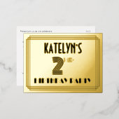Tweede verjaardag ~ Art Deco Style "2" + Naam Folie Uitnodiging Briefkaart (Voorkant / Achterkant)