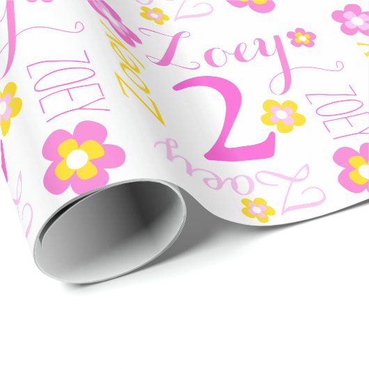 Tweede verjaardag bloem aangepaste naam cadeauverp cadeaupapier (Rol Hoek)