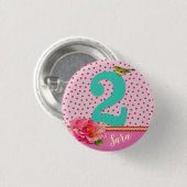 Tweede verjaardag bloem ronde button 3,2 cm (Voorkant /achterkant)