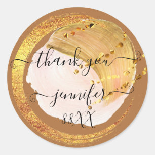 Tweede verjaardag dank je datum bruids oranje goud ronde sticker