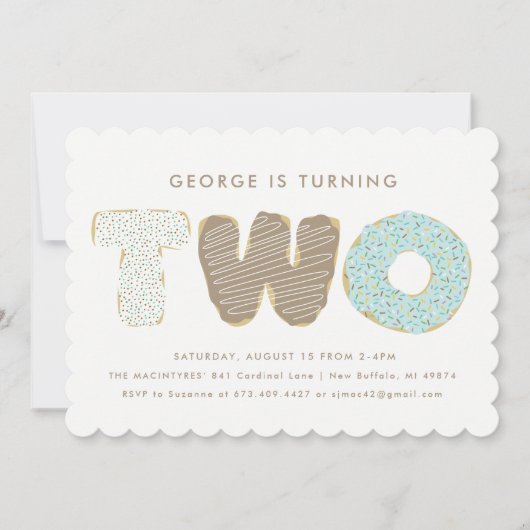 Tweede verjaardag Donut thema uitnodigingen (Voorkant)