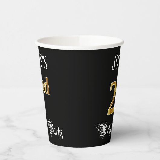 Tweede verjaardag — Fancy script, Faux Gold look Papieren Bekers (Links)