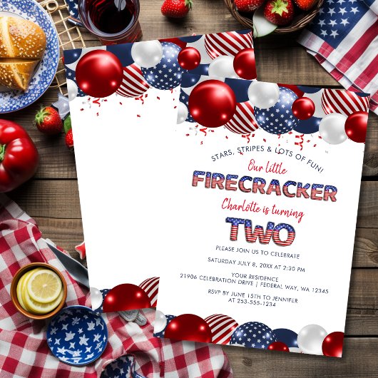 Tweede verjaardag Kleine Firecracker Balloon Party Kaart